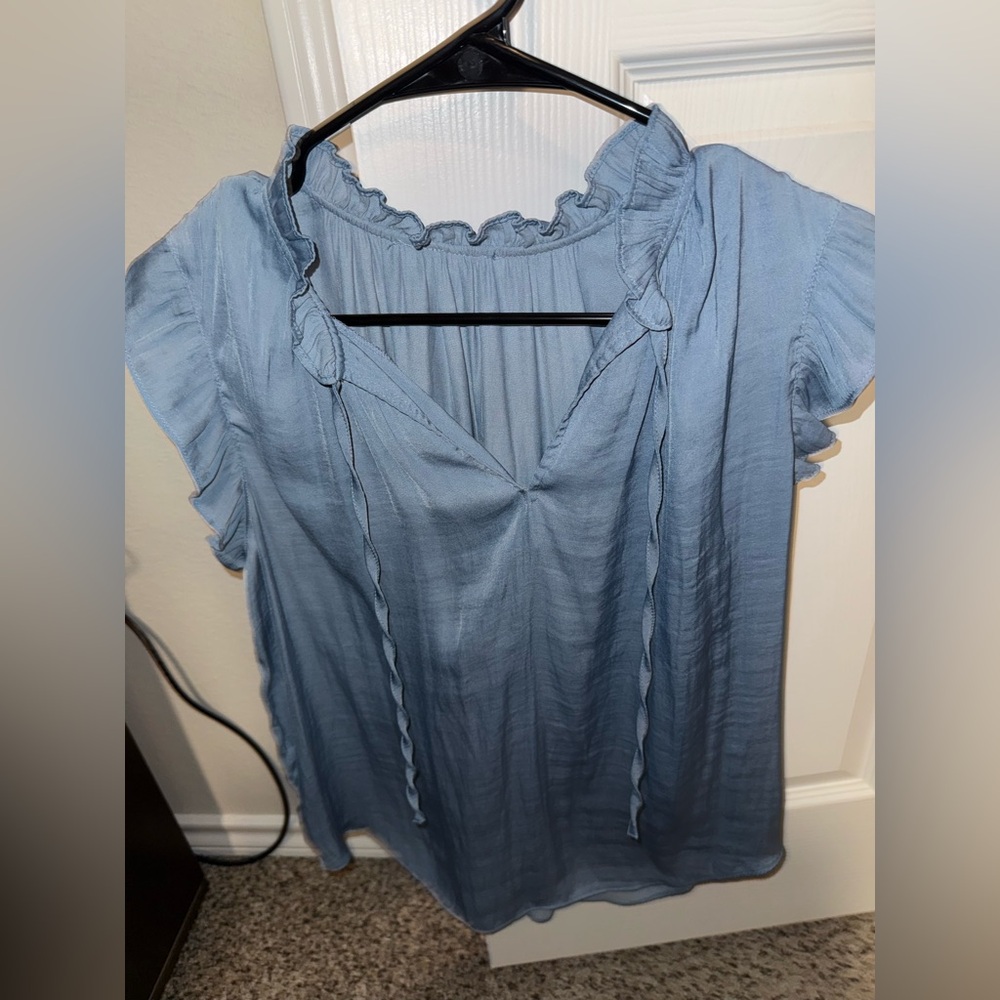 Women's Blue Ruffle Top